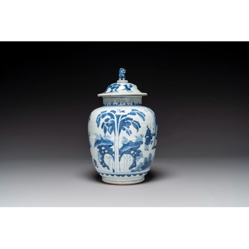 864 - A Chinese blue and white 'Jia Guan Jin Jue' vase and cover, Transitional periodH.: 39 cm (incl. cove... 