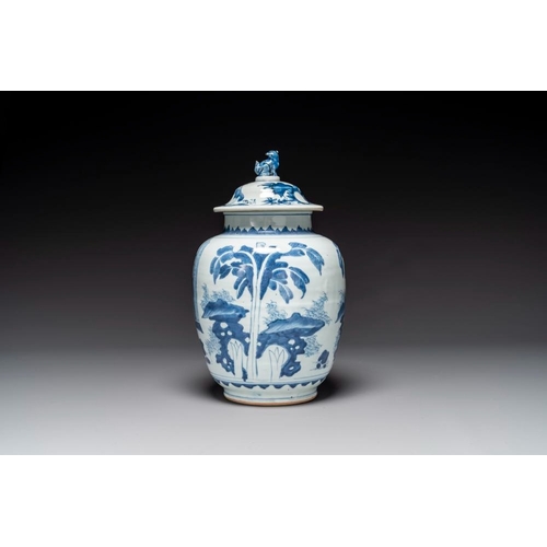 864 - A Chinese blue and white 'Jia Guan Jin Jue' vase and cover, Transitional periodH.: 39 cm (incl. cove... 