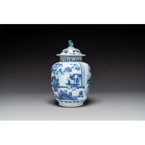 864 - A Chinese blue and white 'Jia Guan Jin Jue' vase and cover, Transitional periodH.: 39 cm (incl. cove... 