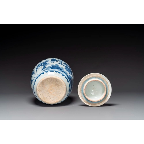 864 - A Chinese blue and white 'Jia Guan Jin Jue' vase and cover, Transitional periodH.: 39 cm (incl. cove... 