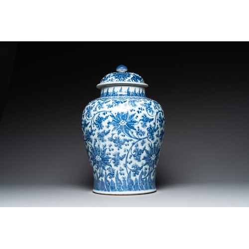 874 - A large Chinese blue and white 'lotus scroll' vase and cover, KangxiH.: 58 cm The absence of a condi... 