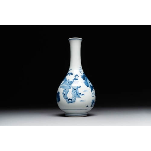 885 - A Chinese blue and white bottle vase with court ladies and playing boys, Chenghua mark, KangxiH.: 25... 