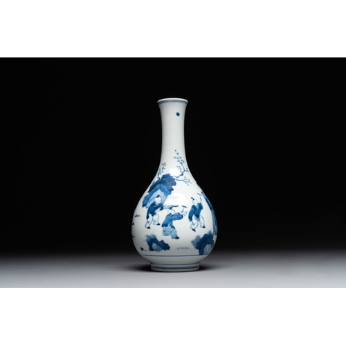 885 - A Chinese blue and white bottle vase with court ladies and playing boys, Chenghua mark, KangxiH.: 25... 