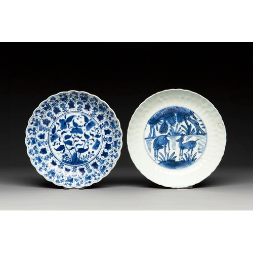 910 - A group of thirteen Chinese blue, white and famille rose plates and a bowl, late Ming/early QingDia.... 