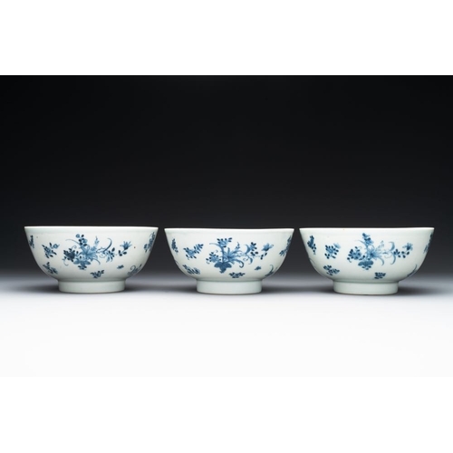 914 - Six Chinese blue and white 'floral' bowls, a pair of dishes, a saucer and an iron-red-decorated plat... 