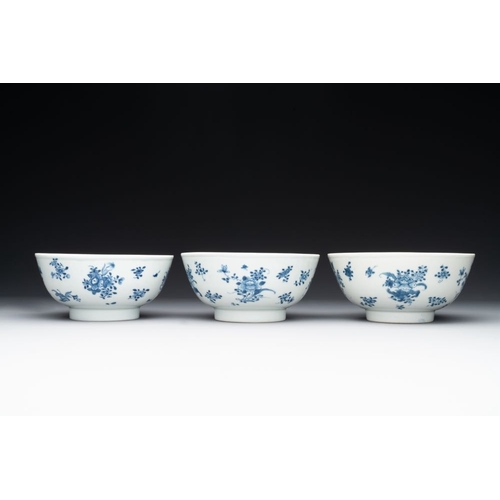 914 - Six Chinese blue and white 'floral' bowls, a pair of dishes, a saucer and an iron-red-decorated plat... 