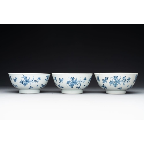 914 - Six Chinese blue and white 'floral' bowls, a pair of dishes, a saucer and an iron-red-decorated plat... 