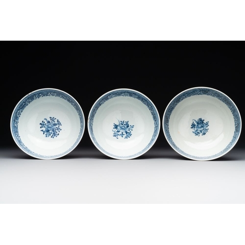 914 - Six Chinese blue and white 'floral' bowls, a pair of dishes, a saucer and an iron-red-decorated plat... 