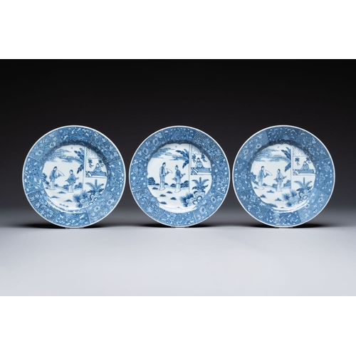 918 - Six Chinese blue and white 'Xi Xiang Ji' plates, QianlongDia.: 23 cm The absence of a condition repo... 