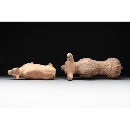 965 - A varied collection of four terracotta animal sculptures and two bowls, Indus Valley, Iran, Pakistan... 