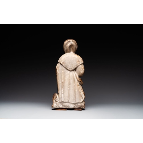 973 - A large Burgundian stone sculpture of Saint Anthony the Great with attributes, France, 14th C.H.: 46... 