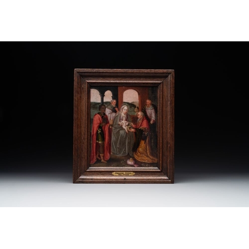 977 - Flemish school: 'Adoration of the Magi', oil on panel, possibly Bruges, 17th C.Dim.: 29,9 x 34 cm (t... 