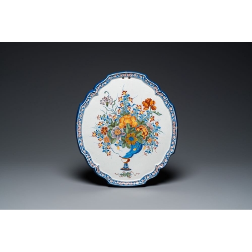 980 - A fine polychrome Dutch Delft 'flower vase' plaque, 18th C.Dim.: 36,5 x 32,5 cm
 Marked D on the bac... 