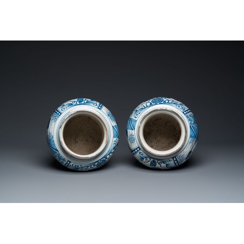 984 - A pair of impressive blue and white Dutch Delft chinoiserie vases, ca. 1700H.: 31 cm
 Each marked PK... 