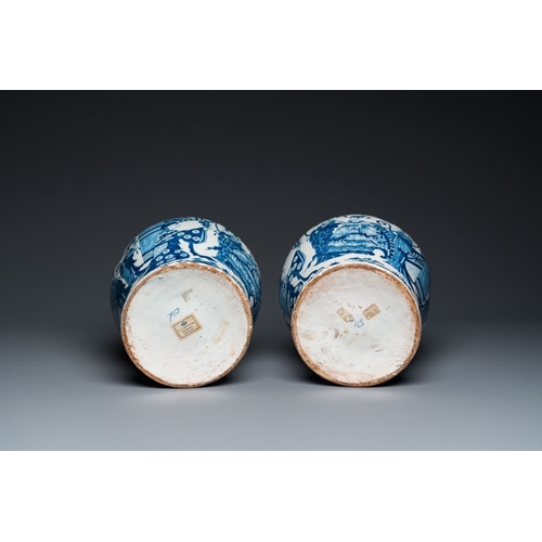 984 - A pair of impressive blue and white Dutch Delft chinoiserie vases, ca. 1700H.: 31 cm
 Each marked PK... 