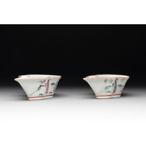 1002 - A Chinese famille rose nine-piece sweetmeat or rice table set, Tongzhi mark, 19th C.Dim.: 20,4 x 11 ... 