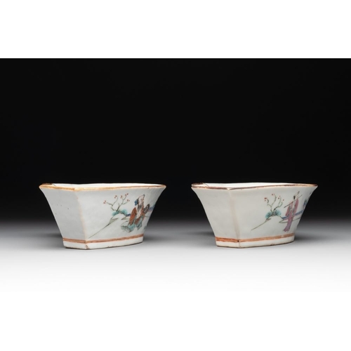 1002 - A Chinese famille rose nine-piece sweetmeat or rice table set, Tongzhi mark, 19th C.Dim.: 20,4 x 11 ... 