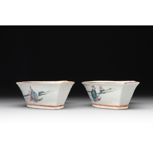 1002 - A Chinese famille rose nine-piece sweetmeat or rice table set, Tongzhi mark, 19th C.Dim.: 20,4 x 11 ... 