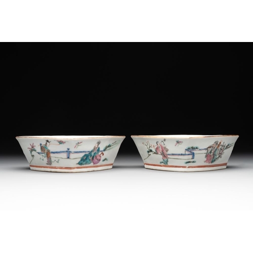 1002 - A Chinese famille rose nine-piece sweetmeat or rice table set, Tongzhi mark, 19th C.Dim.: 20,4 x 11 ... 