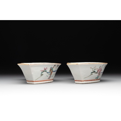 1002 - A Chinese famille rose nine-piece sweetmeat or rice table set, Tongzhi mark, 19th C.Dim.: 20,4 x 11 ... 