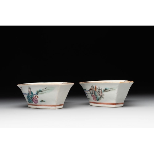 1002 - A Chinese famille rose nine-piece sweetmeat or rice table set, Tongzhi mark, 19th C.Dim.: 20,4 x 11 ... 