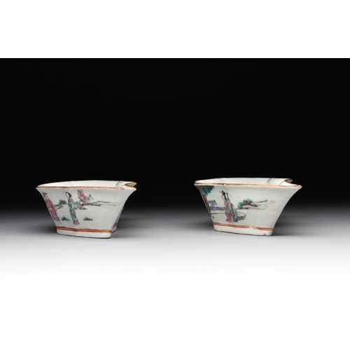 1002 - A Chinese famille rose nine-piece sweetmeat or rice table set, Tongzhi mark, 19th C.Dim.: 20,4 x 11 ... 