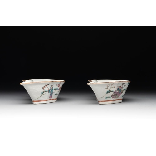 1002 - A Chinese famille rose nine-piece sweetmeat or rice table set, Tongzhi mark, 19th C.Dim.: 20,4 x 11 ... 