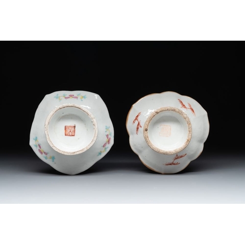 1005 - A varied collection of nine Chinese famille rose wares, 19/20th C.Dia.: 17,3 cm (the plate)Dia.: 17 ... 