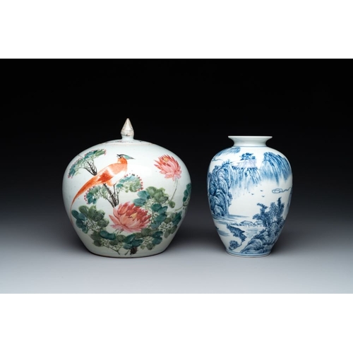 1006 - A collection of six Chinese blue and white, famille rose and verte wares, Kangxi and Tongzhi mark, 1... 