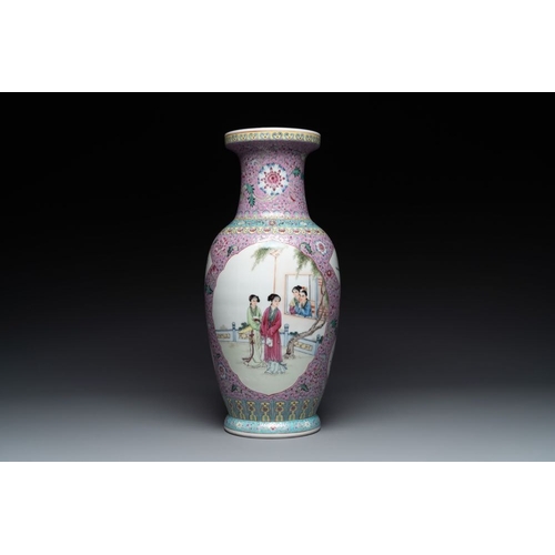 1007 - A pair of Chinese famille rose vases and two vases, Qianlong mark, 20th C.H.: 61 cm (the tallest)H.:... 