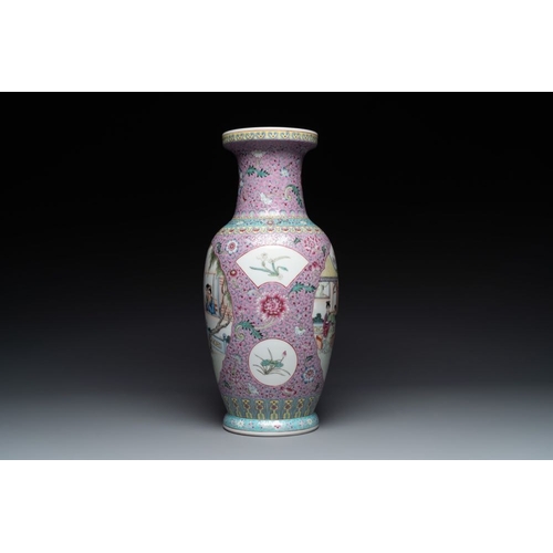 1007 - A pair of Chinese famille rose vases and two vases, Qianlong mark, 20th C.H.: 61 cm (the tallest)H.:... 