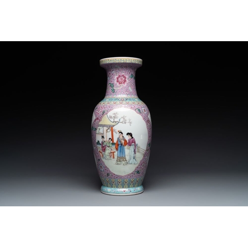 1007 - A pair of Chinese famille rose vases and two vases, Qianlong mark, 20th C.H.: 61 cm (the tallest)H.:... 