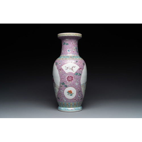 1007 - A pair of Chinese famille rose vases and two vases, Qianlong mark, 20th C.H.: 61 cm (the tallest)H.:... 