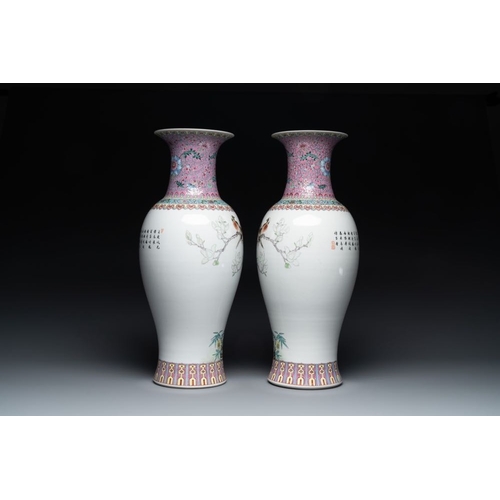 1007 - A pair of Chinese famille rose vases and two vases, Qianlong mark, 20th C.H.: 61 cm (the tallest)H.:... 