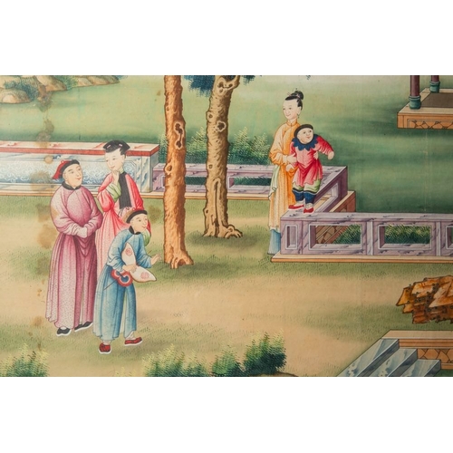 1031 - Canton school: 'Scene from the garden of the official residence', gouache on paper, QianlongDim.: 11... 