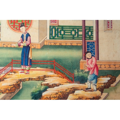 1031 - Canton school: 'Scene from the garden of the official residence', gouache on paper, QianlongDim.: 11... 