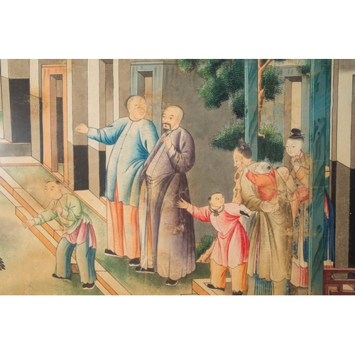 1032 - Canton school: 'Farewell at the entrance of the official residence', gouache on paper, QianlongDim.:... 