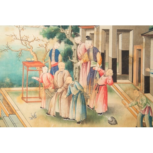 1032 - Canton school: 'Farewell at the entrance of the official residence', gouache on paper, QianlongDim.:... 