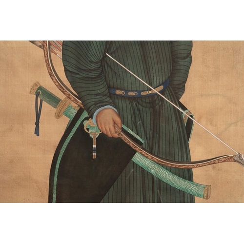 1033 - Chinese school: 'Manchu archer', ink and colour on silk, 18/19th C.Dim.: 171 x 100 cm (the frame)Dim... 