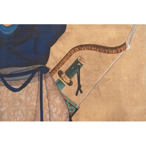 1034 - Chinese school: 'Manchu archer', ink and colour on silk, 18/19th C.Dim.: 171 x 100 cm (the frame)Dim... 