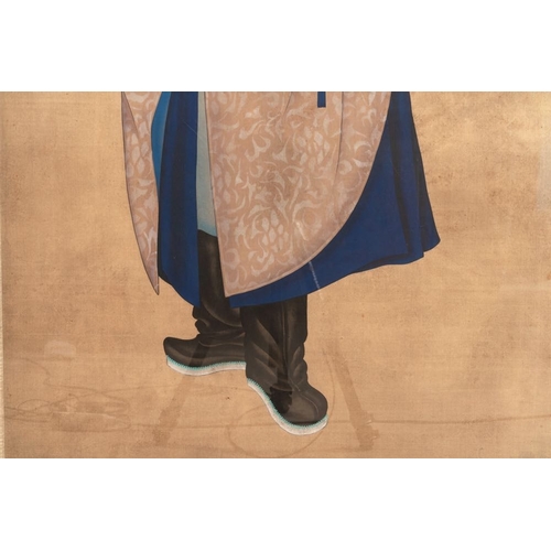 1034 - Chinese school: 'Manchu archer', ink and colour on silk, 18/19th C.Dim.: 171 x 100 cm (the frame)Dim... 