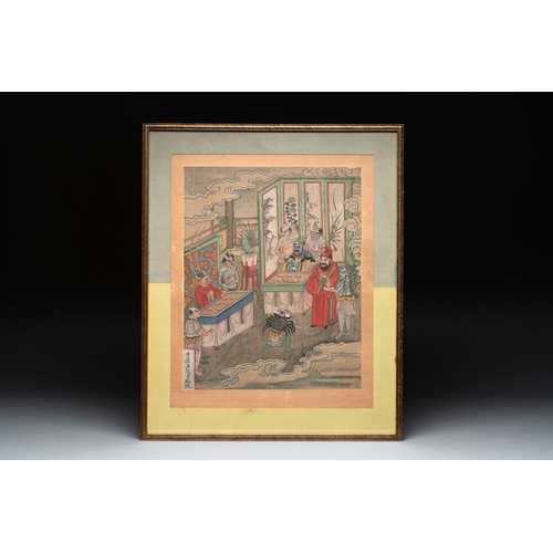 1035 - Chinese school: 'Journey to the West', ink and colour on paper, 19th C.Dim.: 69,5 x 57 cm (the frame... 