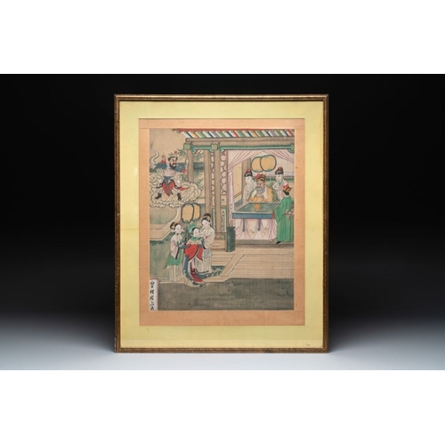 1035 - Chinese school: 'Journey to the West', ink and colour on paper, 19th C.Dim.: 69,5 x 57 cm (the frame... 