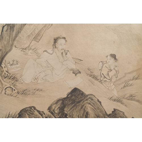 1038 - Follower of Qiu Ying  (1494-1552): 'Sage with a servant', ink on paperDim.: 225,5 x 77,5 cm (the scr... 