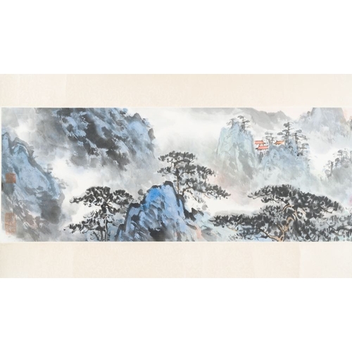 1039 - Ying Yeping (1910-1990): 'Mountainous landscape', ink and colour on paper, dated 1982Dim.: 166 x 37 ... 