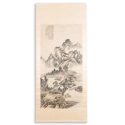 1040 - Lu Hui  (1851-1920): 'Mountainous landscape', ink on paper, dated 1910Dim.: 274 x 117 cm (the scroll... 