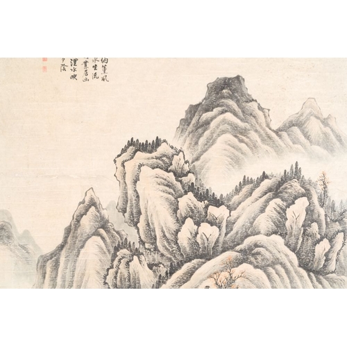 1040 - Lu Hui  (1851-1920): 'Mountainous landscape', ink on paper, dated 1910Dim.: 274 x 117 cm (the scroll... 