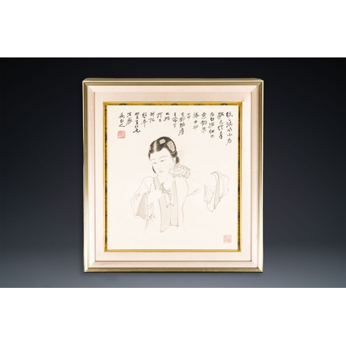 1041 - Zhang Daqian  (1898-1983): 'Beauty', ink on paperDim.: 64 x 60 cm (the frame)Dim.: 48 x 43 cm (the w... 