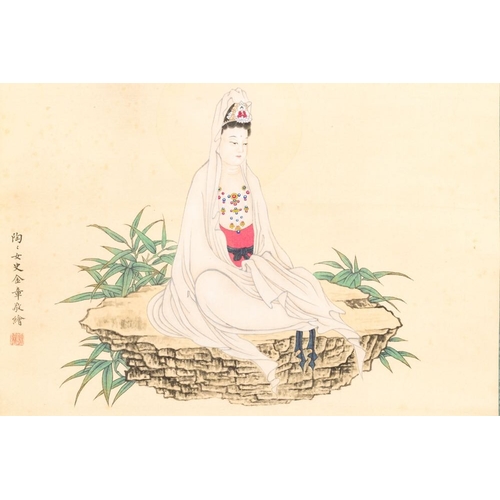 1042 - Jin Zhang  (1884-1939) and Jin Cheng  (1878-1926): 'Bodhisattva seated on a lotus throne', ink and c... 