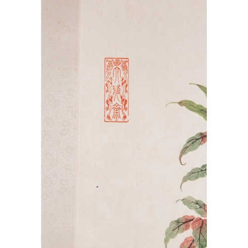 1043 - Chinese school: 'Archaic vase filled with flowers', ink and colour on paper, Cixi seal mark, 19/20th... 